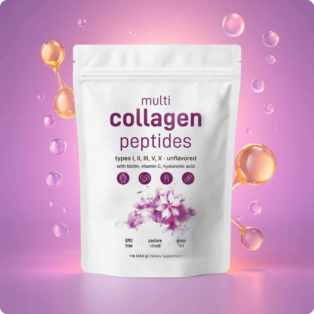 Multi Collagen Peptides Powder with Hyaluronic Acid, Biotin & Vitamin C (Unflavored)